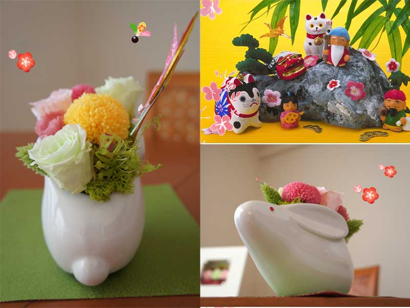 迎春　招きうさぎ　お正月