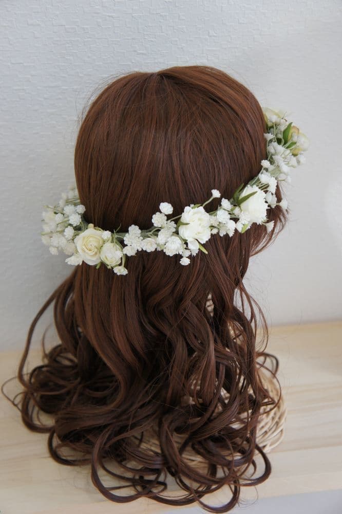 かすみ草の花冠　花冠　可愛い　個性的　高級造花専門店アンクラフトはアーティフィシャルフラワー（高級造花）専門店です。生花のような繊細なお花なのに枯れずにお手入れ不要なところが人気になっています。オーダーメイドの髪飾りを承っております。成人式用・結婚式用・披露宴・パーティ用・七五三御祝い等ご用意しております。　国家資格1級　大阪　関西　兵庫県