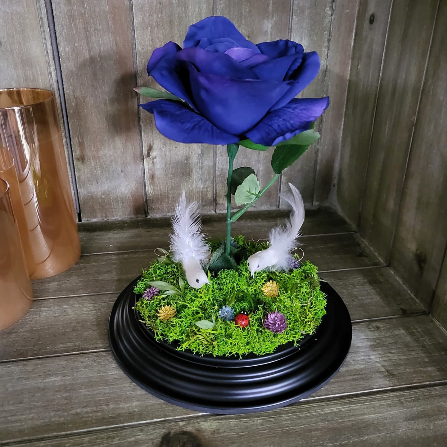 美女と野獣　アレンジメント　青いバラ　森のイメージ　小鳥　つがい　オーダーメイド　造花　