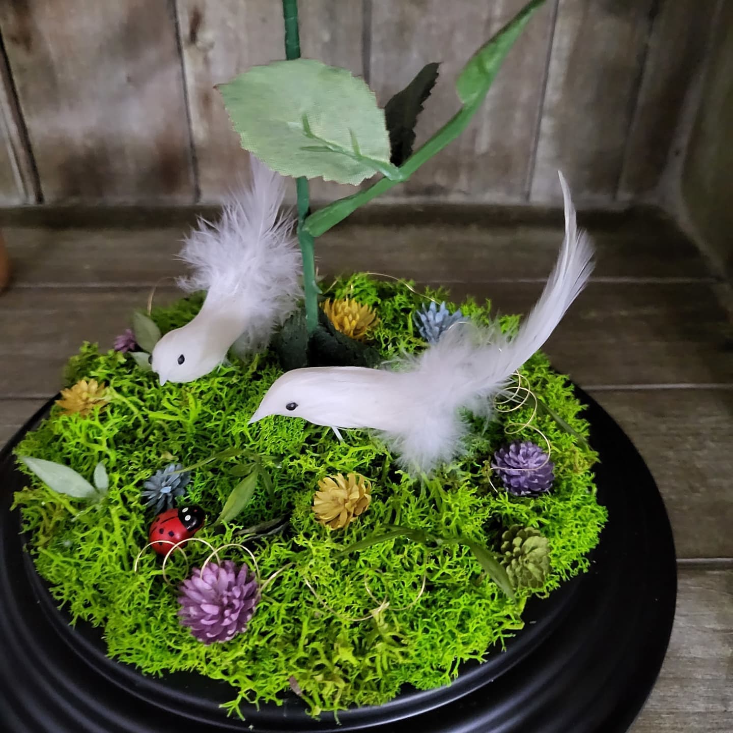 美女と野獣　アレンジメント　青いバラ　森のイメージ　小鳥　つがい　オーダーメイド　造花　